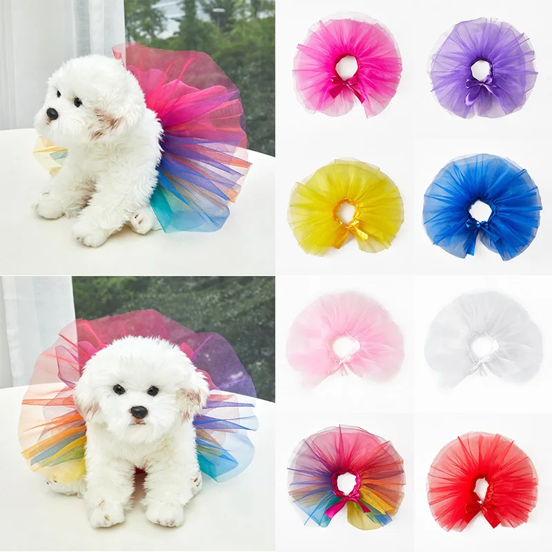 

Dog Skirts Yarn Dog Skirt Bright Silk Yarn Pet Cosplay Clothing Pet Princess Dress Summer Soft Tulle Puppy Dress Bandage