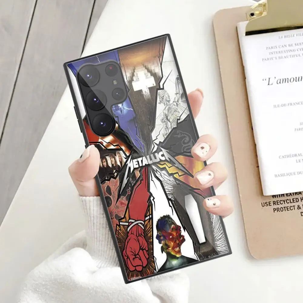 M_metallicaes Phone Case For Samsung Galaxy S24 S23 S22 S21 S20 Ultra FE Plus Black Glass Cover