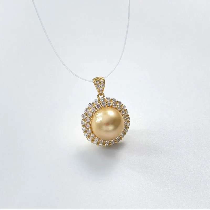 Очаровательный кулон из натурального морского золота с жемчугом 12-13 мм большим