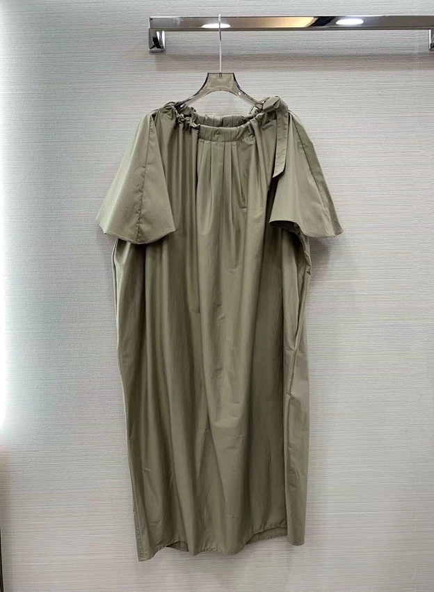 

2023 new women fashion short sleeve neckline drawstring strap loose straight fashion dress 0615