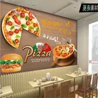 Вкусная пицца западный ресторан фаст-фуд коричневая деревянная доска текстура фон настенная бумага Повседневная снэк-бар настенная бумага 3D