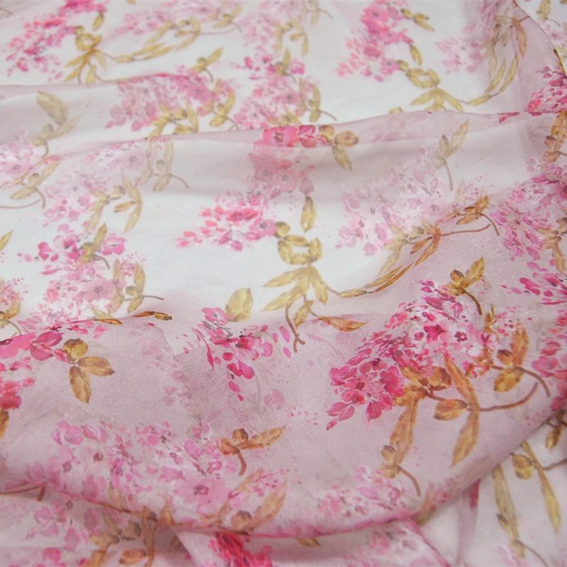 

Wide and Beautiful Flower Gorgeous Silk Chiffon Dress Skirt Shirt Mulberry Silk Clothing Fabric