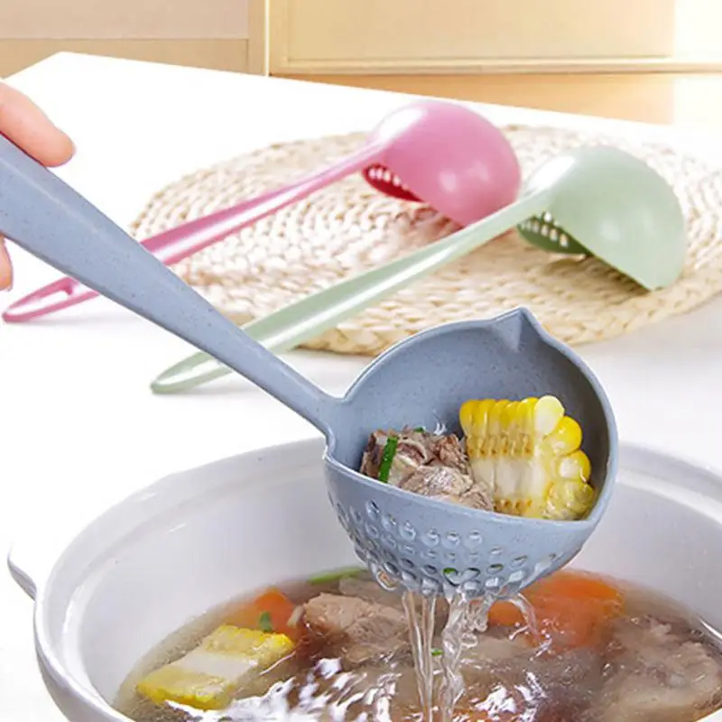 

Strainers two-in-one filter tableware dual-use long-handled spoon Kitchen wheat straw spoon colander
