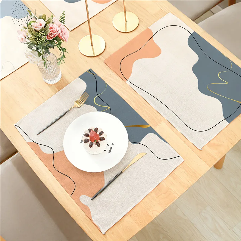 

Morandi Simple Abstract Design Leaves Lines Linen Placemat Meal Cushion 32x42cm For Dining Room Kitchen Living Room