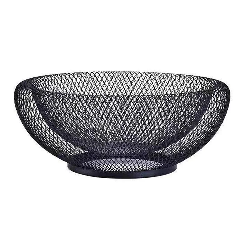 

Metal Mesh Creative Countertop Fruit Snacks Basket Bowl Stand for Kitchen, Large Black Decorative Table Centerpiece Holder