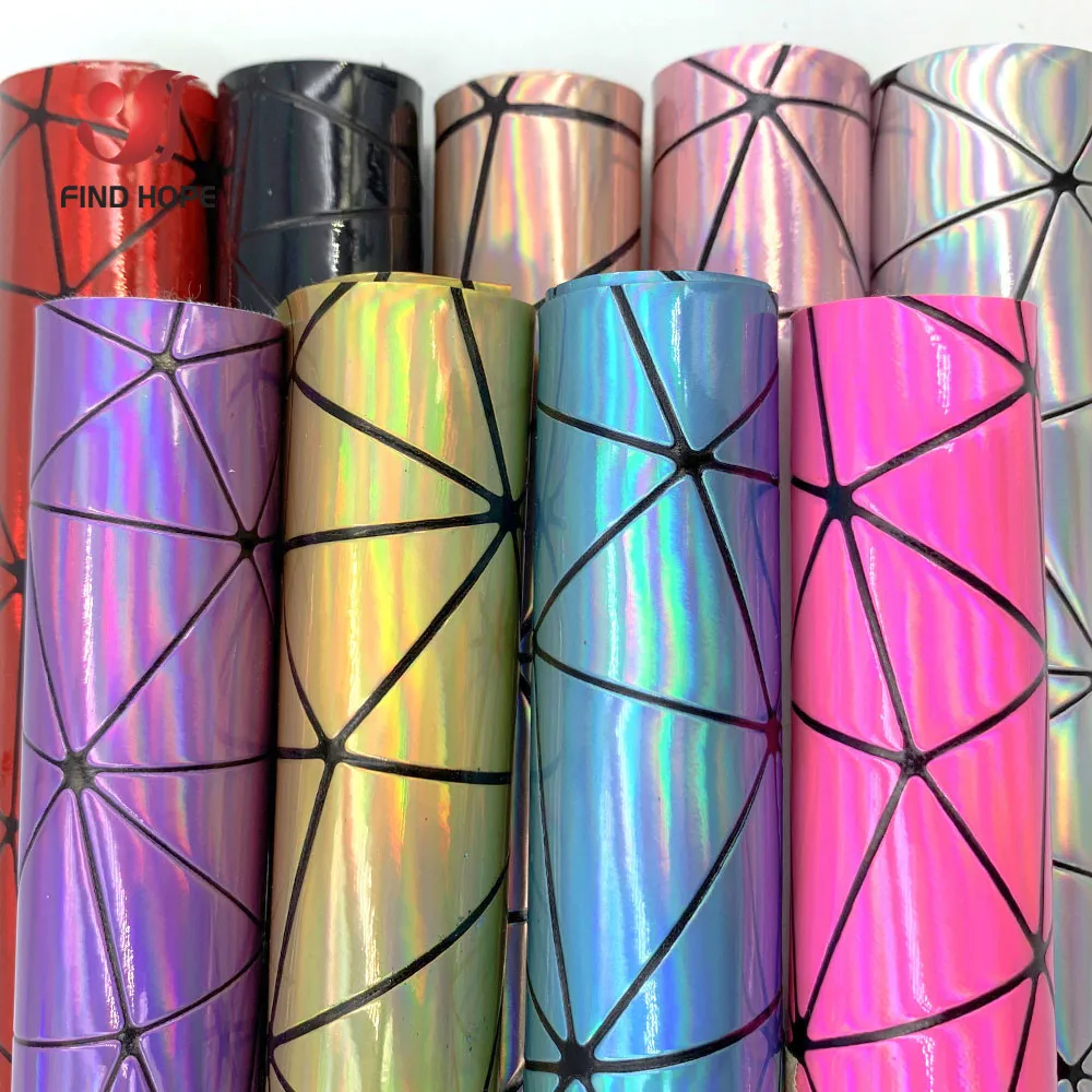 

20*120 см лазерная голограмма Радужная Переливающаяся Геометрическая многоугольная искусственная кожа ткань синтетическая сумка бант ремесло Сделай Сам шитье одежды