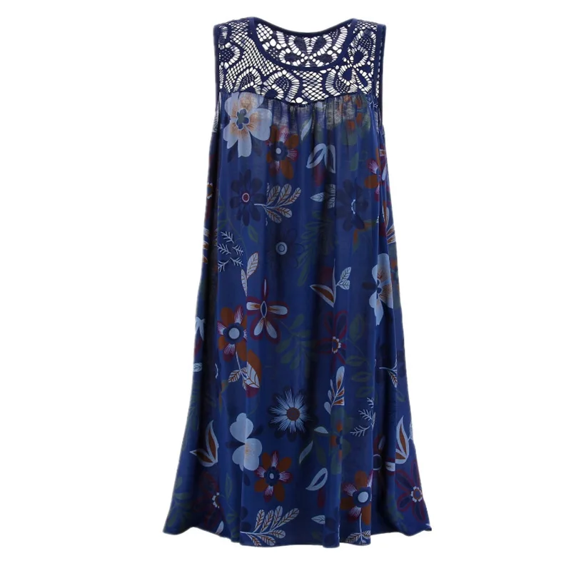 

Summer New Sleeveless Pullover Lace Print Large Swing Vest Dress Women