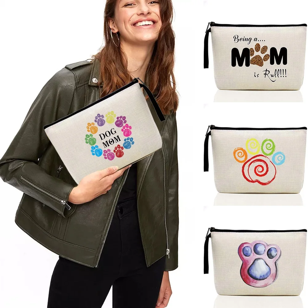 

Ladies Makeup Bag Toiletries Storage Make Up Cases Outdoor Travel Easy To Carry Large Capacity Footprints Print Cosmetic Bags