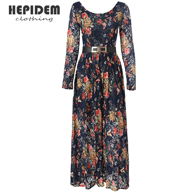 

HEPIDEM Clothing Casual Sashes Embroider Chiffon Dress Women Loose Waist Long Sleeve A Line Dress Women White Midi Vestido 69809