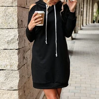 2022 autumn and winter european and american womens hoodie sweater dress off the shoulder long sleeved solid color loose dress