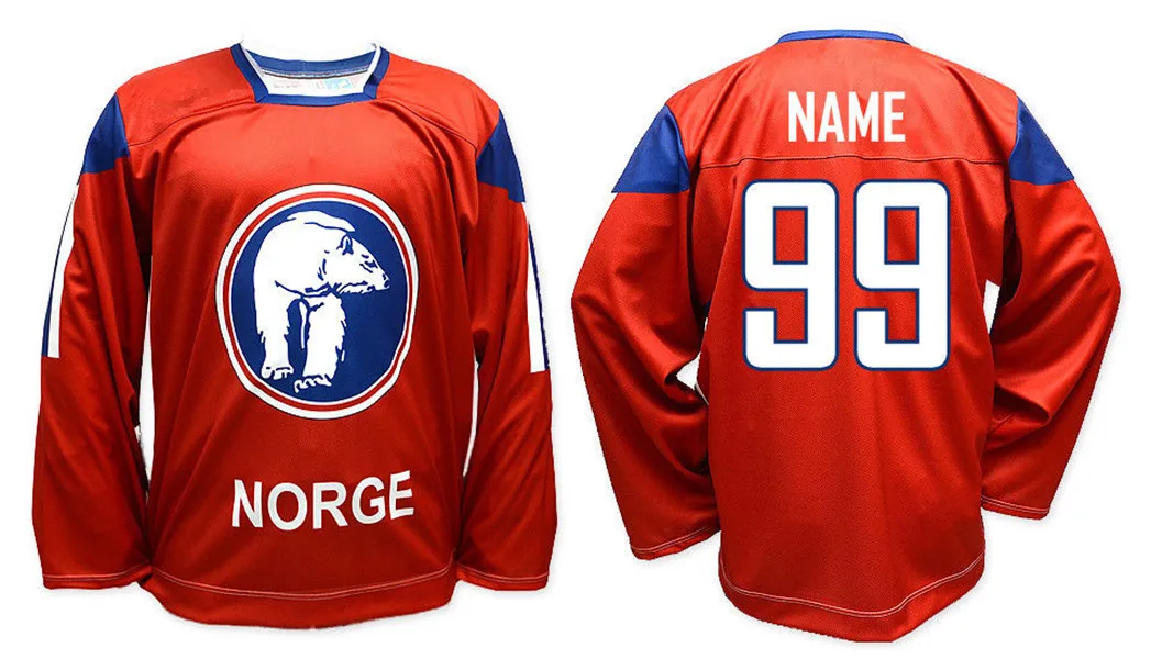 

Team Norway red white Ice Hockey Jersey Men's Embroidery Stitched Customize any number and name Jerseys