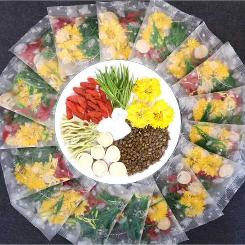 

30 small bags Honeysuckle, chrysanthemum, medlar, cassia seed, rock sugar, light bamboo leaves, licorice tablets, breath