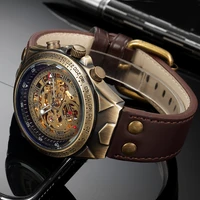 xiaomi supplier retro automatic male mechanical watch skeleton steampunk genuine leather strap automatic winding wristwatches