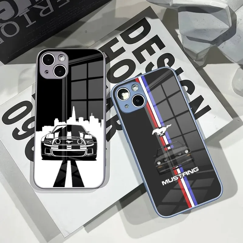 

Брендовый автомобильный чехол для телефона Ford Mustang для IPhone 14Pro 13 11 12 XR XS MAX 7/8 X Plus, 13 цветов, закаленное стекло, крутая пара