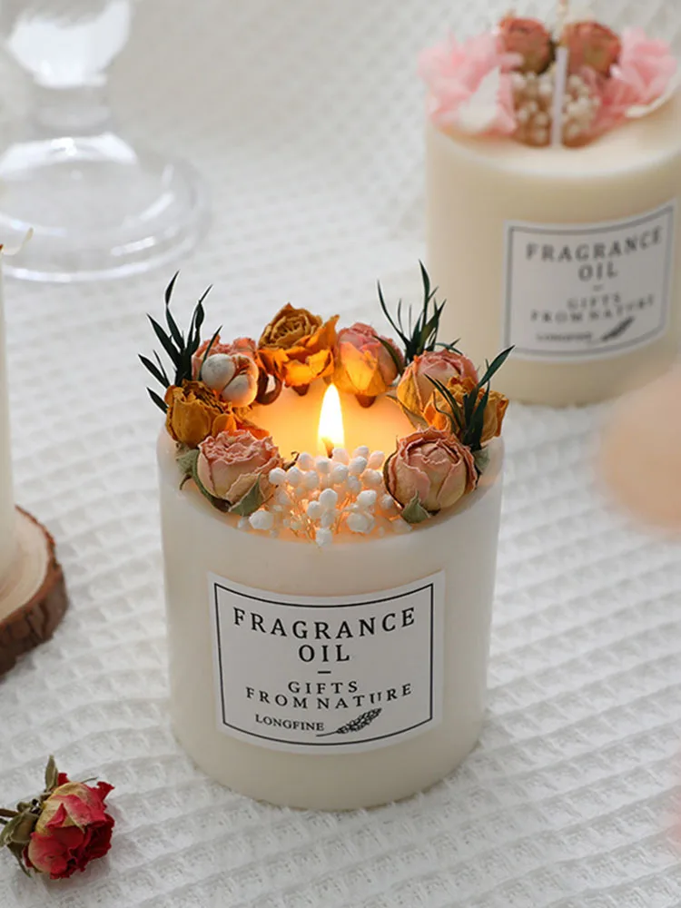 

Scented Candles Aromatherapy Candles Smoke Free Soy Wax with Dried Flowers Romantic Wedding Party Home Decoration Exquisite Gift