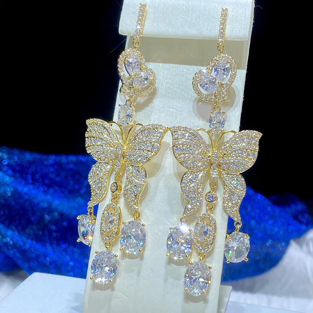 Роскошные Длинные серьги-бабочки с кисточками модные золотистые и Серебристые