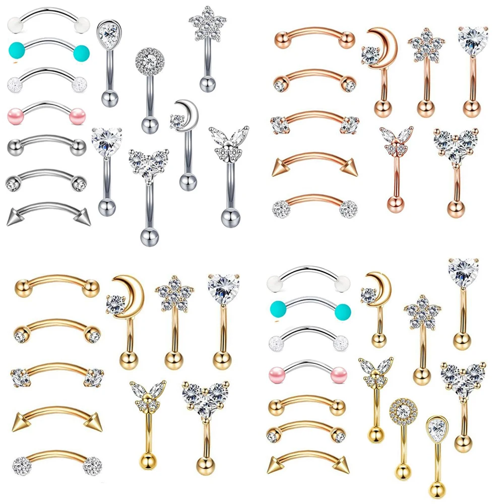 

Пирсинг из нержавеющей стали для бровей, губ, сосков, мужчин и женщин, 14 шт.