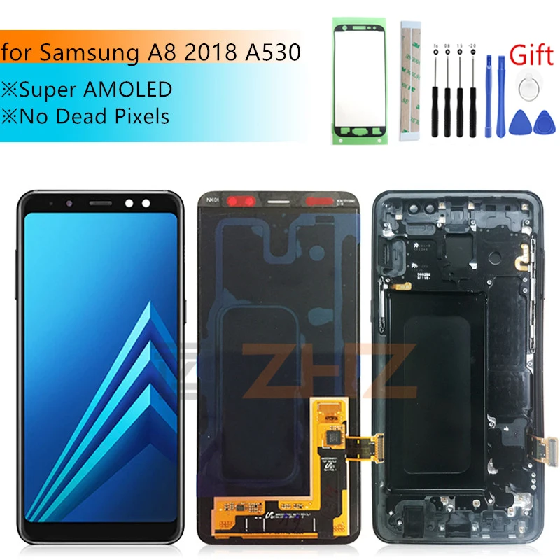

For Samsung Galaxy A8 2018 A530 LCD Touch Screen Digitizer A530F A530DS A530N Assembly Replacement For Samsung A530 LCD+Frame