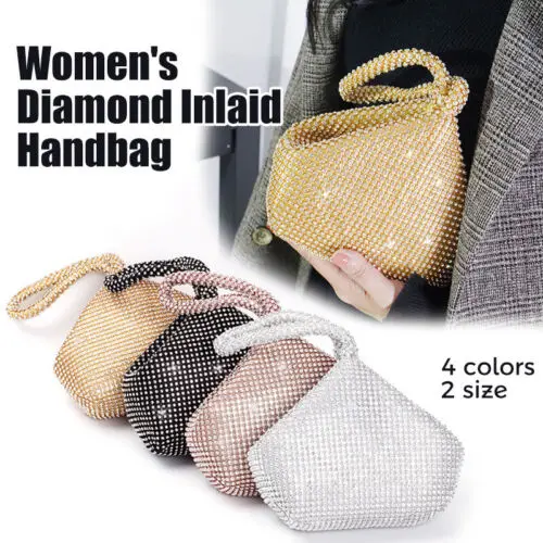 Luxury Women Party Diamond Handbag Small Shiny Rhinestone Crystal Wristlet Clutch Purse Banquet Evening Bling Wallet Phone Bag
