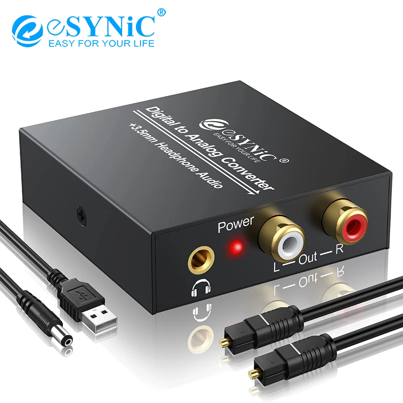 eSYNiC 192KHz DAC Digital To Analog Audio Converter Optical SPDIF Coaxial to L/R RCA Toslink to 3.5mm Jack with 1m Optical Cable