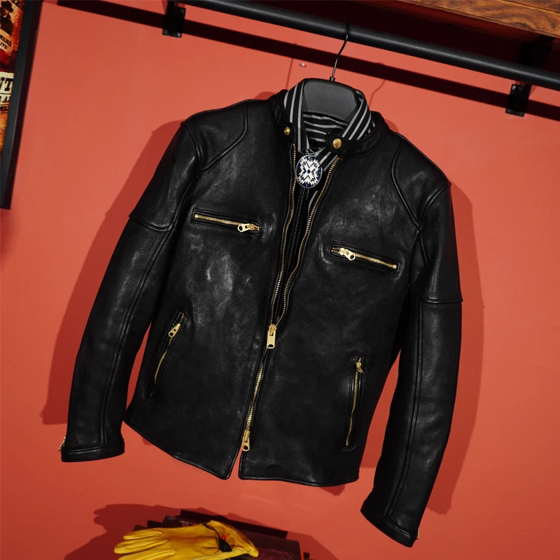 

Blunt Razor American Vintage Collar Biker Italian Washed Vegetable Tanned Sheepskin Slim Short Men's Leather Jacket