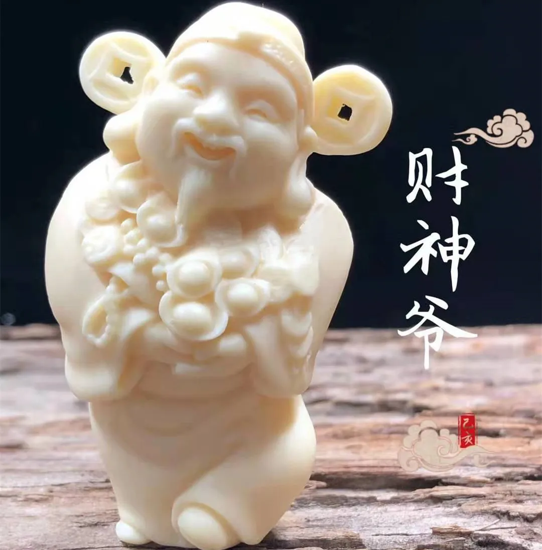 

Ivory Nut Carved God of Wealth Decoration Home Office Desk Surface Panel Car Decoration Crafts Crafts