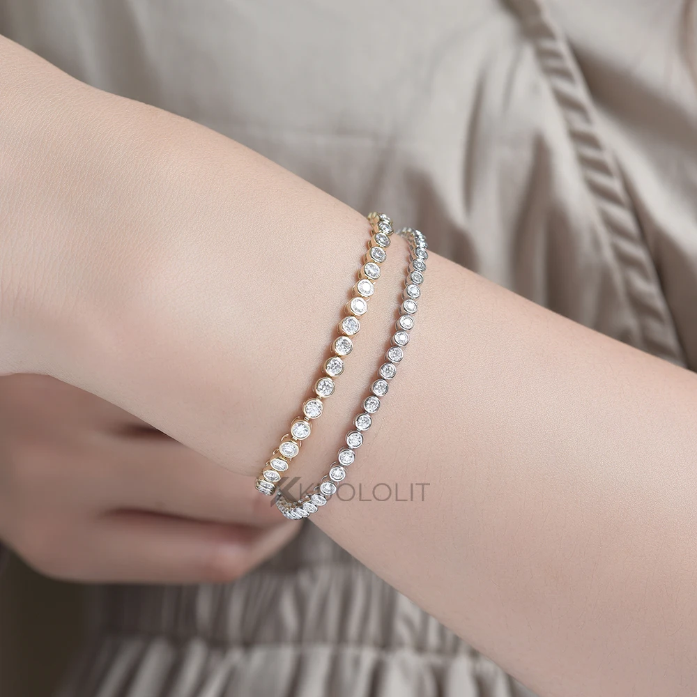 

Женские и мужские браслеты kuoloit Moissanite из стерлингового серебра 925 пробы с покрытием из белого золота, круглые теннисные браслеты для классического вечерние, подарки на Рождество