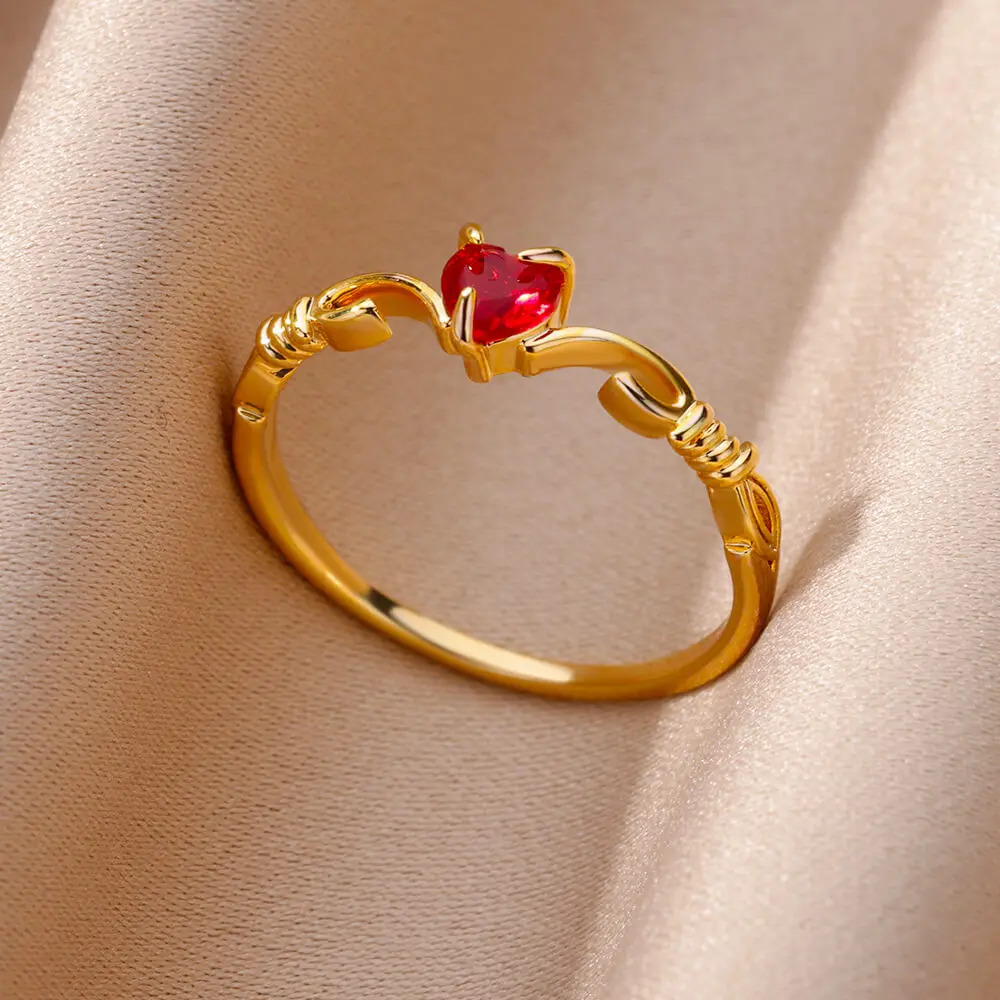 

Red Zircon Heart Rings For Women Gold Plated Stainless Steel Ring New in Design Couple Wedding Jewelry free shipping anillos