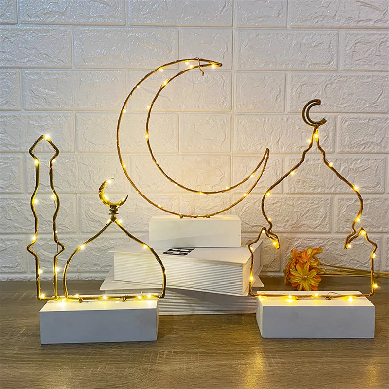 

Eid Mubarak LED Light Castle Mosque Moon Shape Ornament Ramadan Festival Decoration for Home Islam Muslim Party Decor Supplies