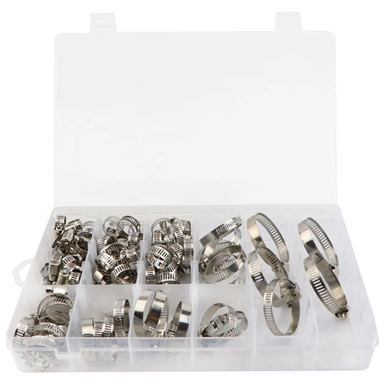 

Hot 102Pcs Boxed Hoop Stainless Steel American Hose Clamp Clamp Water Pipe Clamp Tube Clamp Single Ear Clamp Tube Clamp