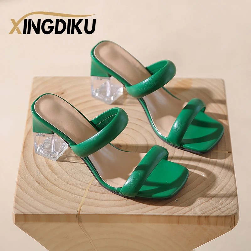 

Summer Ladies High Heel Sandals Big Red Sexy Outdoor Banquet Wedding Slippers Transparent Crystal Heel Fashion Women's Shoes