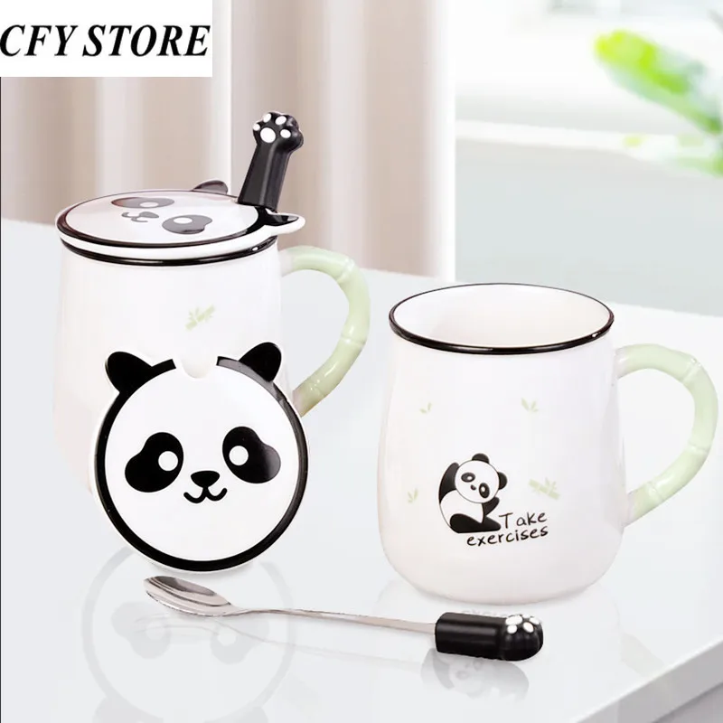 

450ml Ceramic Coffee Cups with Lid and Spoon Kawaii Mug Creative Cartoon Coffee Mugs Breakfast Milk Juice Tea Cup Drinkware