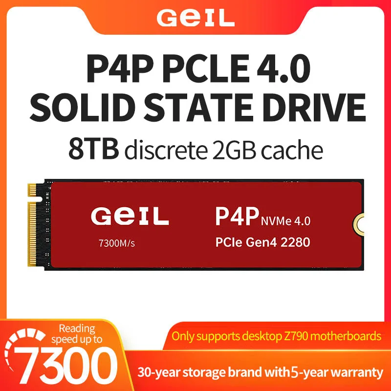 

GeIL P4P M2 SSD 8T Internal Solid State Drive M.2 NVME 1.4 PCIe 4.0 Gen 4X4 2280 For Desktop 2GB Caches Z790 Motherboard