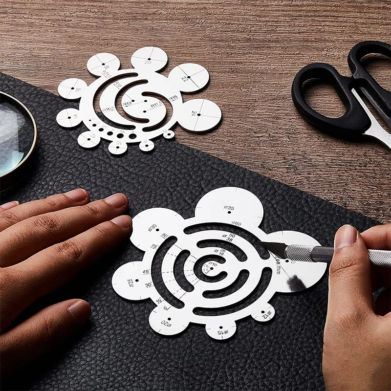 

2Pcs круглый кожаный режущий инструмент нержавеющая круглая линейка ручной кожаный инструмент R угол дуги линейка кожаные изделия DIY