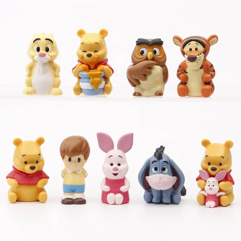 Disney Cartoon Pooh Bear Figure Gashapon Sitting 10pcs Doll Pendant Figurine Cute Collectible Model Toy Children Gift
