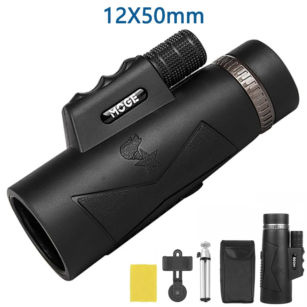 

12x50 Powerful Monocular Telescope Low Light Night Vision HD Telescope BAK7 Prism with Tripod Optional for Wildlife Scouting