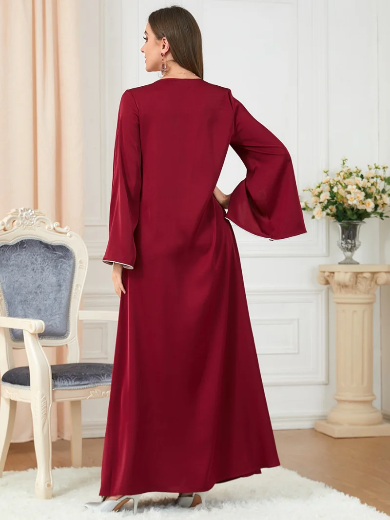 Morocco Party Dress Muslim Women Abaya Prayer Caftan V Neck Diamond Maxi Dresses Robe India Abayas Dubai Longue Vestidos Largos