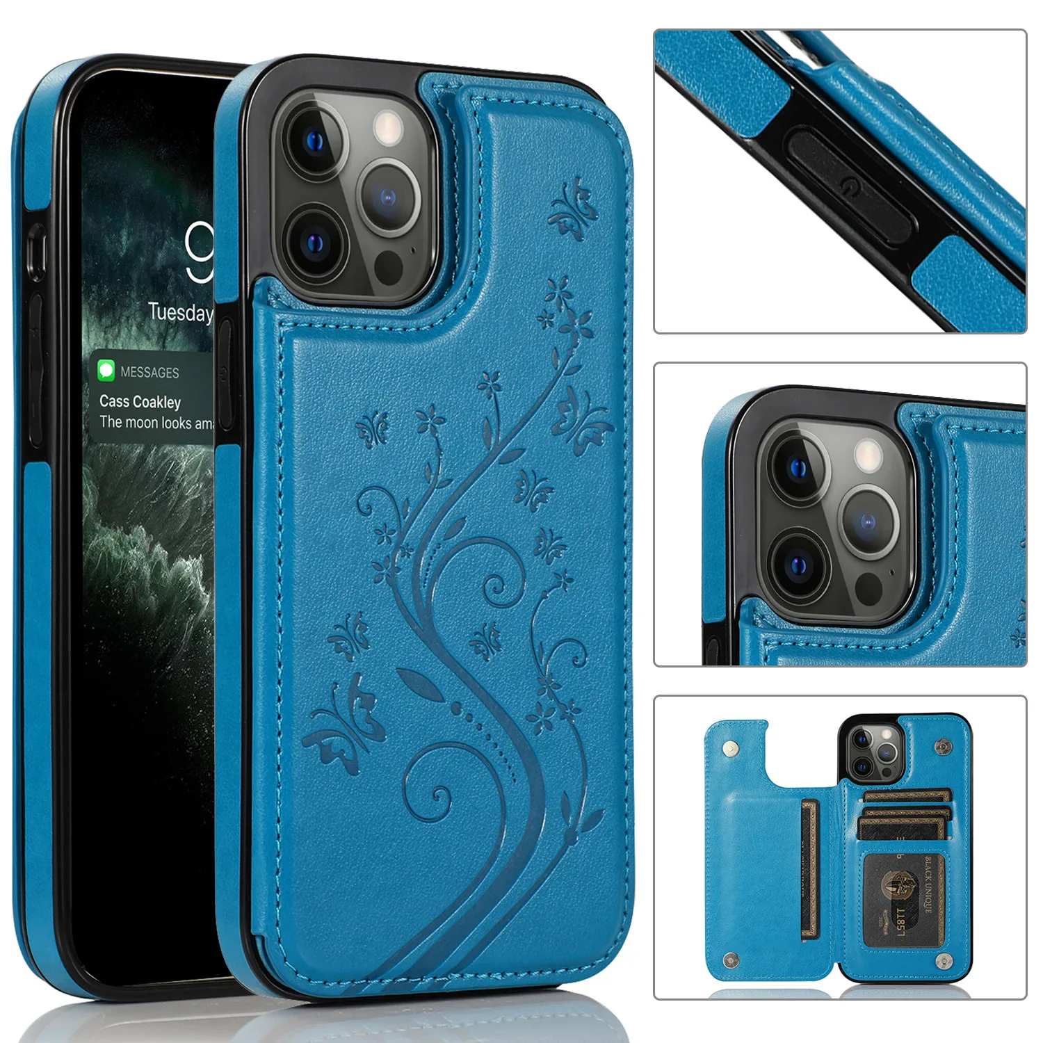 

Кожаный флип-кошелек с бабочкой и цветочным рисунком для IPhone 13 12 Mini 14 11 X XR XS Pro Max 7 8 Plus, Женский чехол с держателем для карт