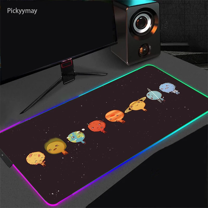 

Компьютерный RGB коврик для мыши с солнечной системой, универсальный большой игровой коврик для мыши 900x400 мм, резиновый коврик для мыши со светодиодной подсветкой для ПК и ноутбука