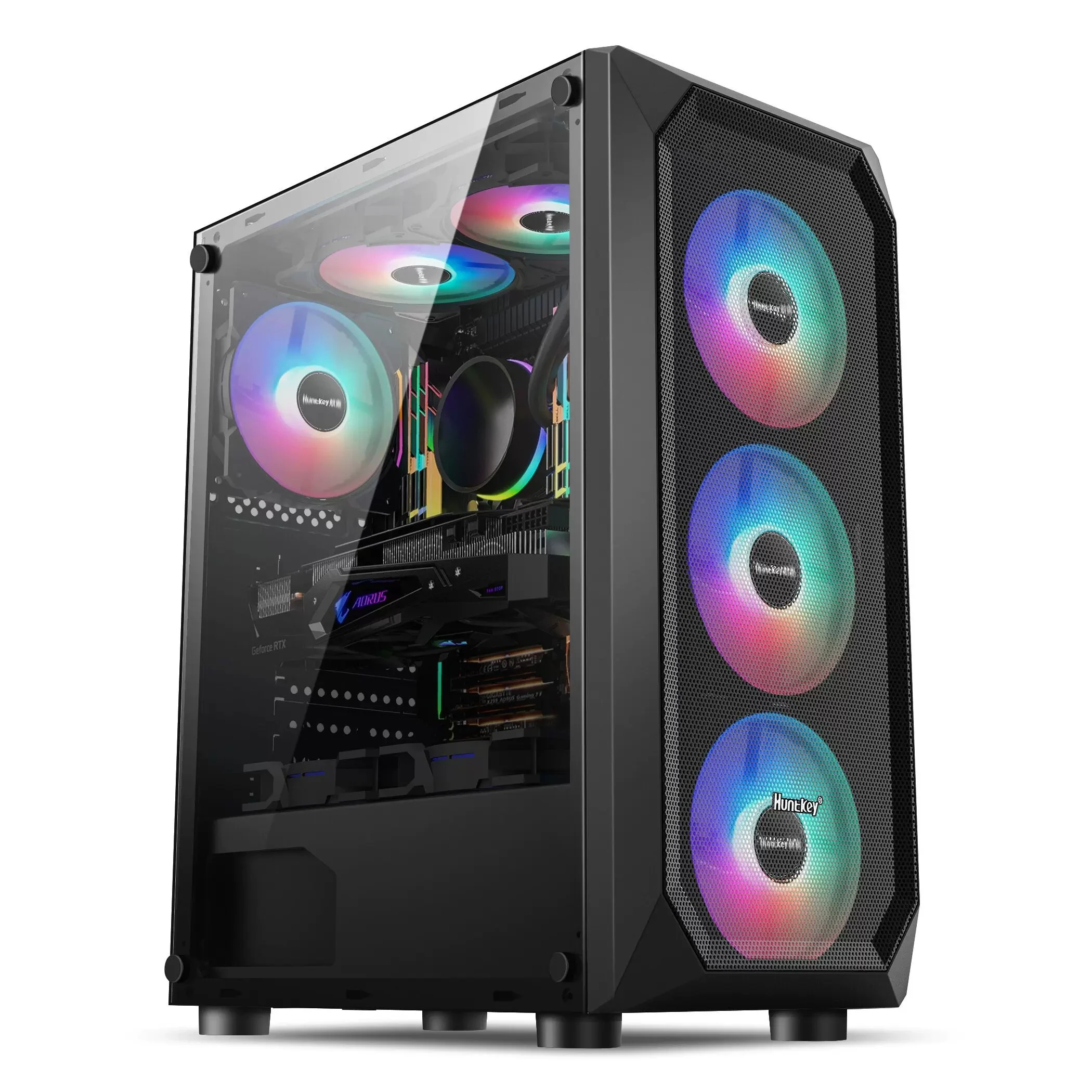 Фото Корпус для игрового ПК Night Hunter 5 ATX с полностью прозрачной боковой панелью, водяным охлаждением и местом для укладки кабелей. №2