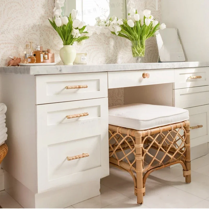 Табуретка из ротанга в стиле Ins мебель массива дерева для смены обуви скамейка