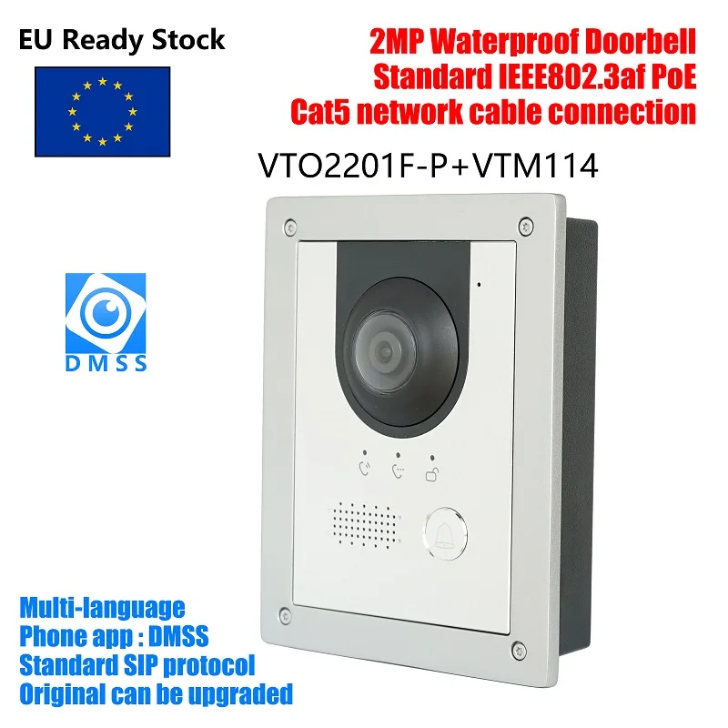 

DH Multi-language VTO2201F-P Replaces VTO2202F-P PoE IP Metal Villa doorbell ,Door Phone,IP Video Intercom, call to phone app