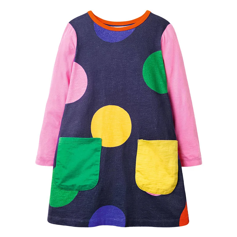 

Girls Dress Big dot point puzzle 2023 Spring and Autumn Seasons Long Sleeve Pocket Dress Young children Cute Party Dresses 2-7Y