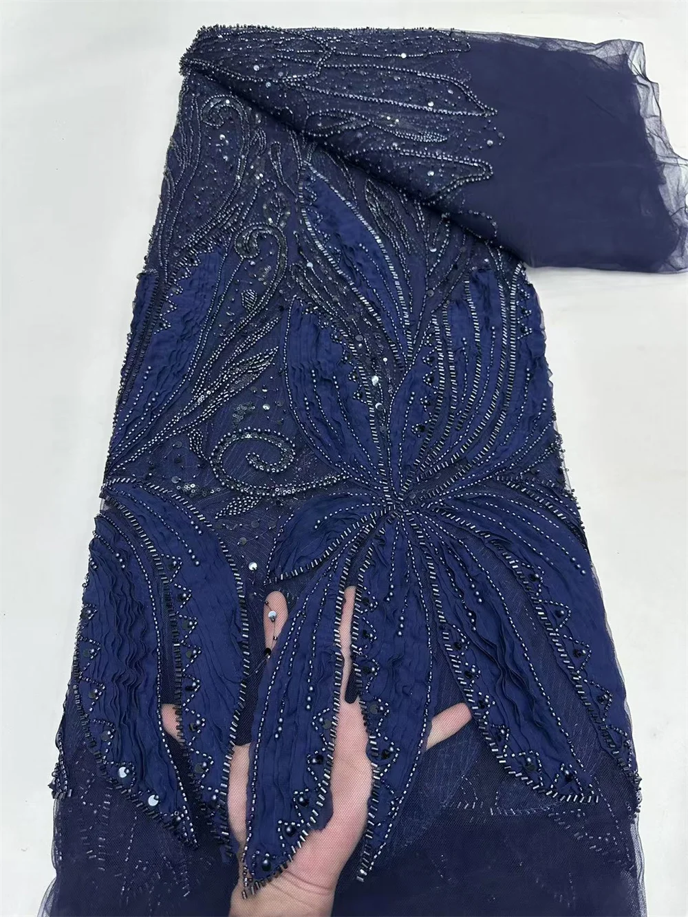 Новейшее высокое качество африканский нигерийский тюль кружевная ткань бусины