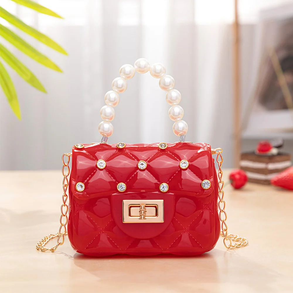 

Women's PVC Mini Handbag, New BagElegant shoulder strap, portable chain bag,Pearl jelly bag, small square bag in diamond