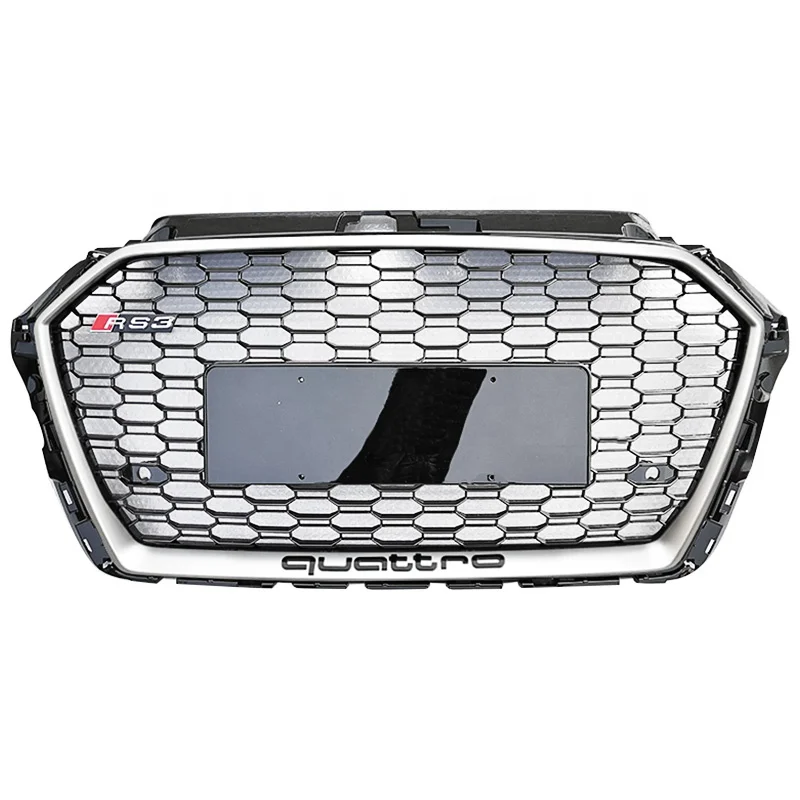 

Auto grille front bumper for Audi A3 change to RS3/S3 RTS black silver high quality center honeycomb mesh grill2017-2019