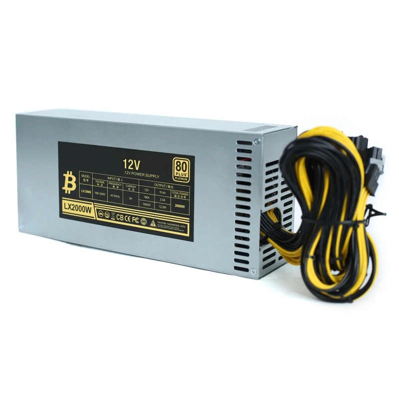 

2000W Desktop Power Supply Unit High Efficiency 6Pin Compatible for BTC Bitcoin ETH Ethereum Server Miner Mining 10 Wire