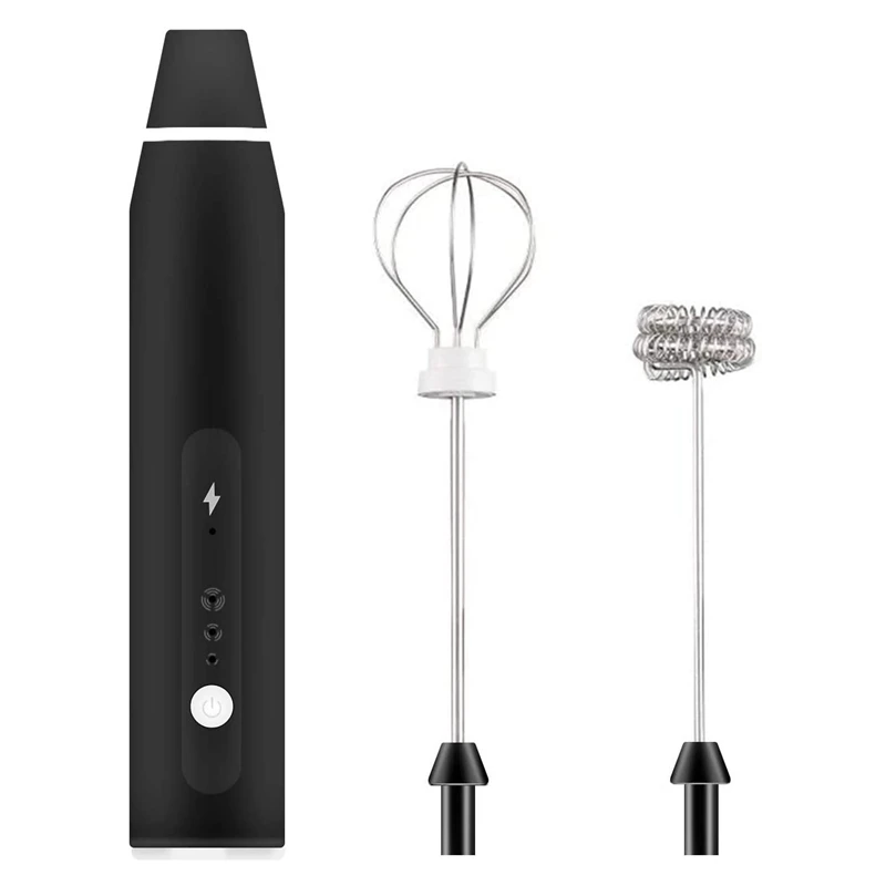 Ручной взбиватель молока USB-электрический Двойной венчик из нержавеющей стали