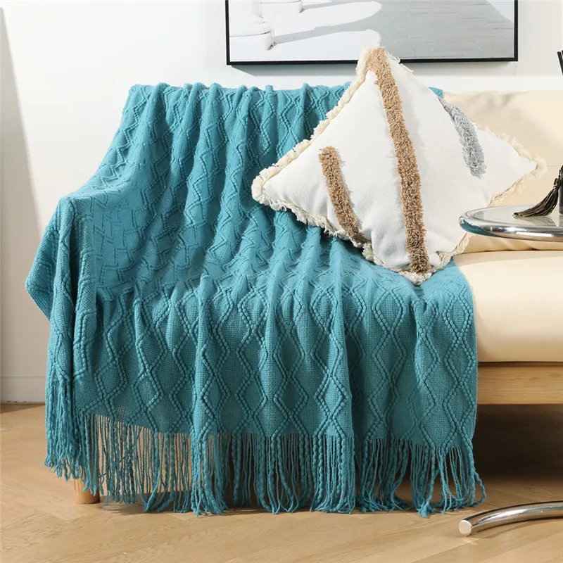 

Вязаное одеяло с кисточками, однотонное одеяло для дивана, чехол, нордический домашний декор, плед для кровати, портативная дышащая шаль