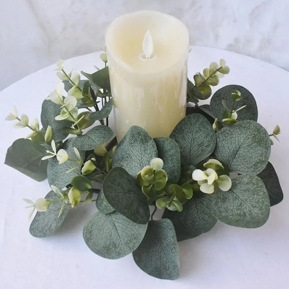 

Artificial Eucalyptus Candle Wreaths Lightweight Candle Ring Artificial Greenery Wreath For Farmhouse Wedding Table Party Decor